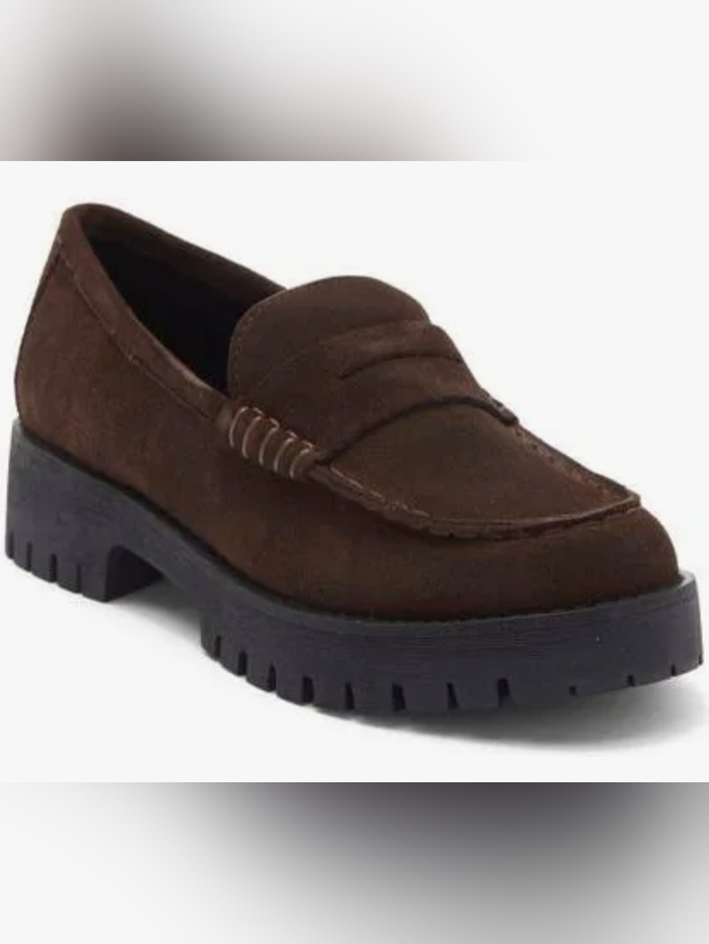 Women's Brown Suede Lug Sole Penny Loafers, Steve Madden